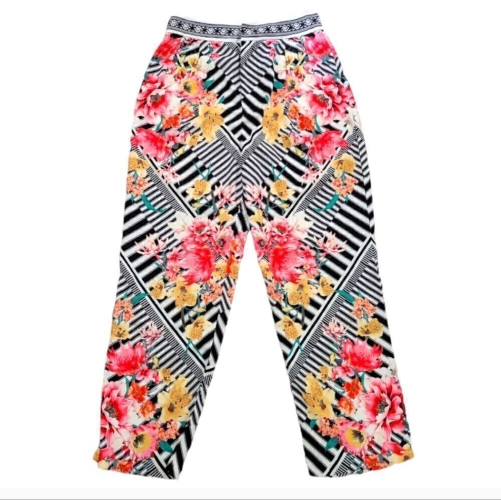 Jealous Tomato Stripe, Floral Crop Tapered Pants Sz Small - Picture 3 of 14